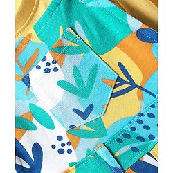 Babyhug Single Jersey Knit Dungaree & Half Sleeves T-Shirt With Leaf Print - Light Blue & Yellow