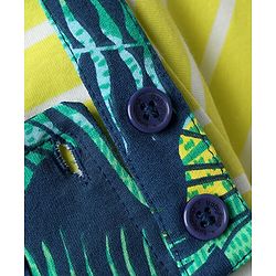 Babyhug Single Jersey Knit Half Sleeves T-Shirt & Dungaree With Tropical Print - Limegreen & Teal Blue