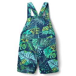Babyhug Single Jersey Knit Half Sleeves T-Shirt & Dungaree With Tropical Print - Limegreen & Teal Blue