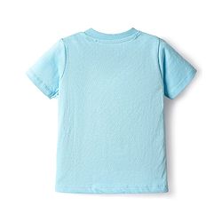 Babyhug Single Jersey Knit Dungarees & Half Sleeves T-Shirt With Tropical Theme Print - Light Blue