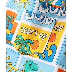 Babyhug Single Jersey Knit Dungarees & Half Sleeves T-Shirt With Tropical Theme Print - Light Blue