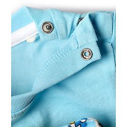 Babyhug Single Jersey Knit Dungarees & Half Sleeves T-Shirt With Tropical Theme Print - Light Blue