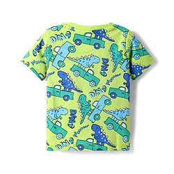 Babyhug Single Jersey Knit Half Sleeves T-Shirt & Shorts Set With Dino & Car Print - Green & Blue
