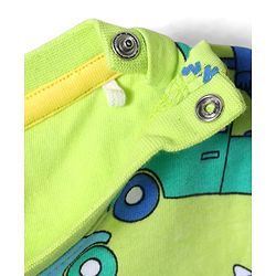 Babyhug Single Jersey Knit Half Sleeves T-Shirt & Shorts Set With Dino & Car Print - Green & Blue