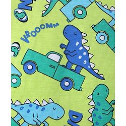 Babyhug Single Jersey Knit Half Sleeves T-Shirt & Shorts Set With Dino & Car Print - Green & Blue