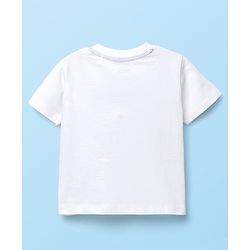 Babyhug Single Jersey Knit Half Sleeves T-Shirt & Dungaree With Tropical Print - White & Navy Blue