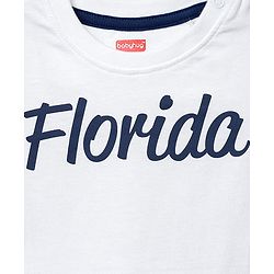 Babyhug Single Jersey Knit Half Sleeves T-Shirt & Dungaree With Tropical Print - White & Navy Blue