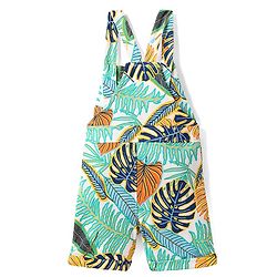Babyhug Single Jersey Knit Tropical Print Dungarees & Half Sleeves Solid Colour Inner Tee - Sea Green