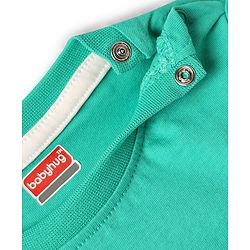 Babyhug Single Jersey Knit Tropical Print Dungarees & Half Sleeves Solid Colour Inner Tee - Sea Green