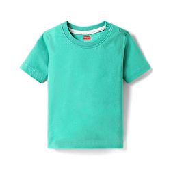 Babyhug Single Jersey Knit Tropical Print Dungarees & Half Sleeves Solid Colour Inner Tee - Sea Green