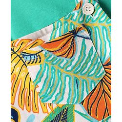 Babyhug Single Jersey Knit Tropical Print Dungarees & Half Sleeves Solid Colour Inner Tee - Sea Green