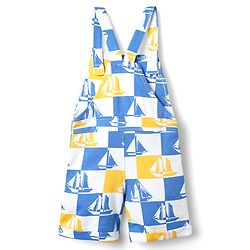 Babyhug Single Jersey Knit Half Sleeves T-Shirt & Dungaree With Boat Print - Yellow & Blue
