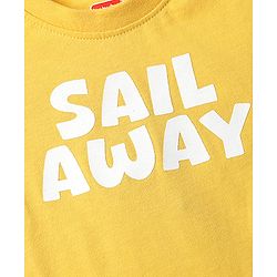 Babyhug Single Jersey Knit Half Sleeves T-Shirt & Dungaree With Boat Print - Yellow & Blue