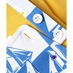 Babyhug Single Jersey Knit Half Sleeves T-Shirt & Dungaree With Boat Print - Yellow & Blue