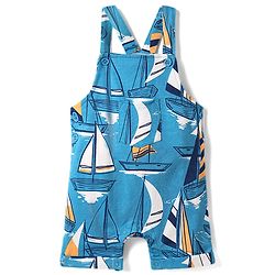 Babyhug Single Jersey Knit Nautical Theme Print Dunagaree & Half Sleeves Inner Tee - Blue