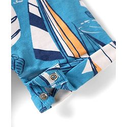 Babyhug Single Jersey Knit Nautical Theme Print Dunagaree & Half Sleeves Inner Tee - Blue