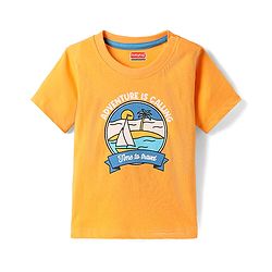 Babyhug Single Jersey Knit Nautical Theme Print Dunagaree & Half Sleeves Inner Tee - Blue