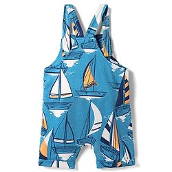 Babyhug Single Jersey Knit Nautical Theme Print Dunagaree & Half Sleeves Inner Tee - Blue