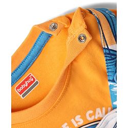 Babyhug Single Jersey Knit Nautical Theme Print Dunagaree & Half Sleeves Inner Tee - Blue