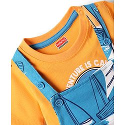 Babyhug Single Jersey Knit Nautical Theme Print Dunagaree & Half Sleeves Inner Tee - Blue