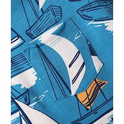 Babyhug Single Jersey Knit Nautical Theme Print Dunagaree & Half Sleeves Inner Tee - Blue