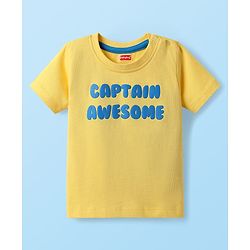 Babyhug Single Jersey Knit Dungaree & Half Sleeves T-Shirt With Boat Print - White & Yellow