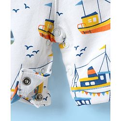 Babyhug Single Jersey Knit Dungaree & Half Sleeves T-Shirt With Boat Print - White & Yellow