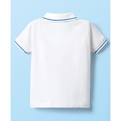 Babyhug Single Jersey Knit Dungaree & Half Sleeves Polo Inner Tee With Tree Print - Blue & White