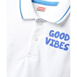 Babyhug Single Jersey Knit Dungaree & Half Sleeves Polo Inner Tee With Tree Print - Blue & White