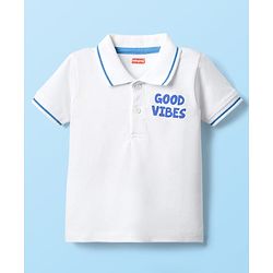 Babyhug Single Jersey Knit Dungaree & Half Sleeves Polo Inner Tee With Tree Print - Blue & White