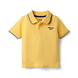 Babyhug Single Jersey Knit Half Sleeves Polo T-Shirt & Dungaree With Beach Theme Print - Yellow & Blue