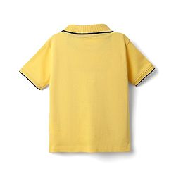 Babyhug Single Jersey Knit Half Sleeves Polo T-Shirt & Dungaree With Beach Theme Print - Yellow & Blue