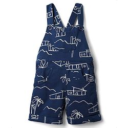 Babyhug Single Jersey Knit Half Sleeves Polo T-Shirt & Dungaree With Beach Theme Print - Yellow & Blue