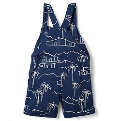 Babyhug Single Jersey Knit Half Sleeves Polo T-Shirt & Dungaree With Beach Theme Print - Yellow & Blue