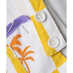 Babyhug Single Jersey Knit Half Sleeves T-Shirt & Dungaree With Beach Theme Print - Yellow & White
