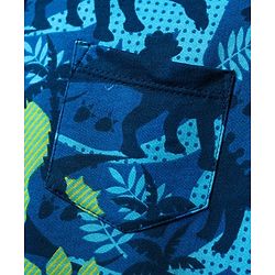Babyhug Single Jersey Knit Dungaree & Half Sleeves Polo Inner Tee With Dino Print - Blue & Green