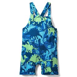 Babyhug Single Jersey Knit Dungaree & Half Sleeves Polo Inner Tee With Dino Print - Blue & Green