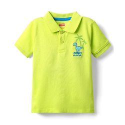 Babyhug Single Jersey Knit Dungaree & Half Sleeves Polo Inner Tee With Dino Print - Blue & Green
