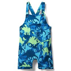 Babyhug Single Jersey Knit Dungaree & Half Sleeves Polo Inner Tee With Dino Print - Blue & Green