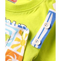 Babyhug Single Jersey Knit Dungaree & Half Sleeves T-Shirt With Tropical Theme Print - White & Green
