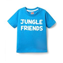 Babyhug Single Jersey Knit Half Sleeves T-Shirt & Dungaree With Animal Print - Yellow & Blue