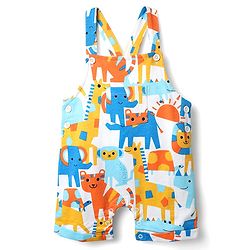Babyhug Single Jersey Knit Half Sleeves T-Shirt & Dungaree With Animal Print - Yellow & Blue
