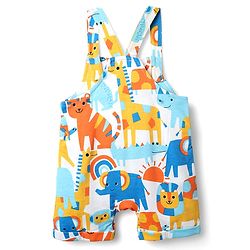 Babyhug Single Jersey Knit Half Sleeves T-Shirt & Dungaree With Animal Print - Yellow & Blue