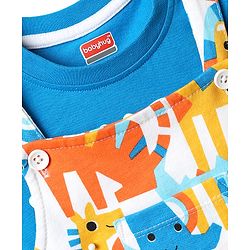 Babyhug Single Jersey Knit Half Sleeves T-Shirt & Dungaree With Animal Print - Yellow & Blue
