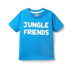Babyhug Single Jersey Knit Half Sleeves T-Shirt & Dungaree With Animal Print - Yellow & Blue
