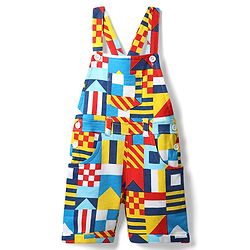 Babyhug Single Jersey Knit Printed Dungaree & Half Sleeves T-Shirt - Blue