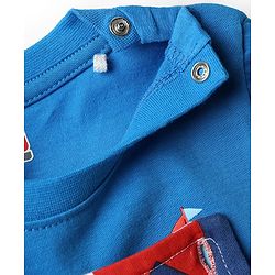 Babyhug Single Jersey Knit Printed Dungaree & Half Sleeves T-Shirt - Blue