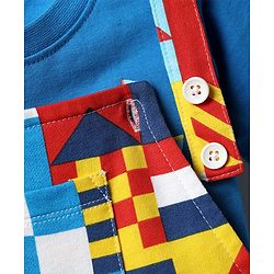 Babyhug Single Jersey Knit Printed Dungaree & Half Sleeves T-Shirt - Blue