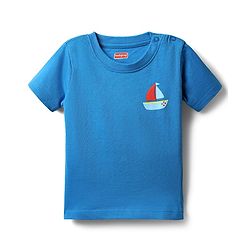 Babyhug Single Jersey Knit Printed Dungaree & Half Sleeves T-Shirt - Blue
