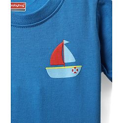 Babyhug Single Jersey Knit Printed Dungaree & Half Sleeves T-Shirt - Blue